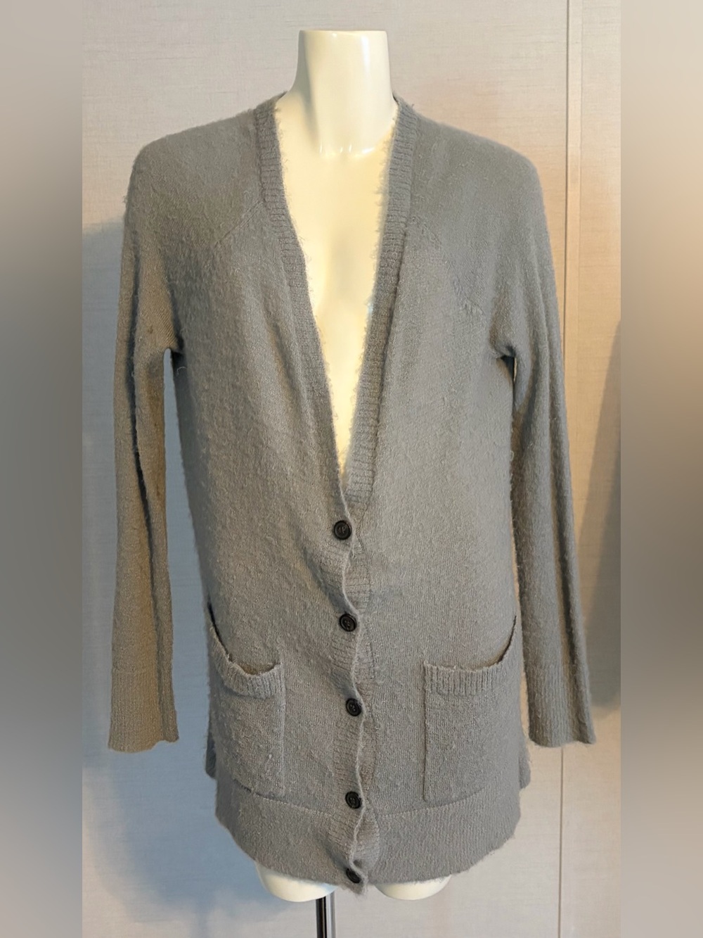 Oversized Small American Eagle Outfitters Gray Button-Front Fuzzy Cardigan